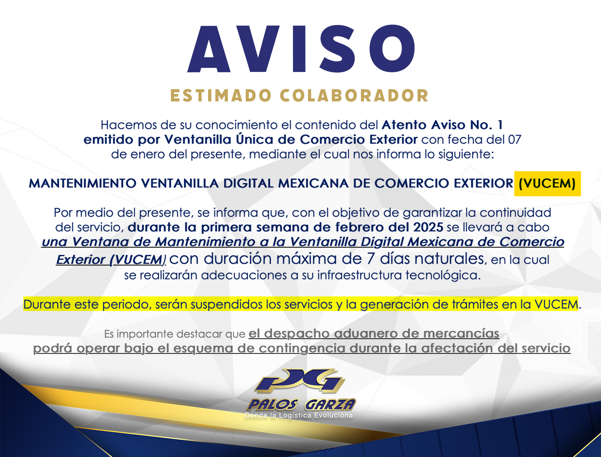 Aviso- Estimado Colaborador